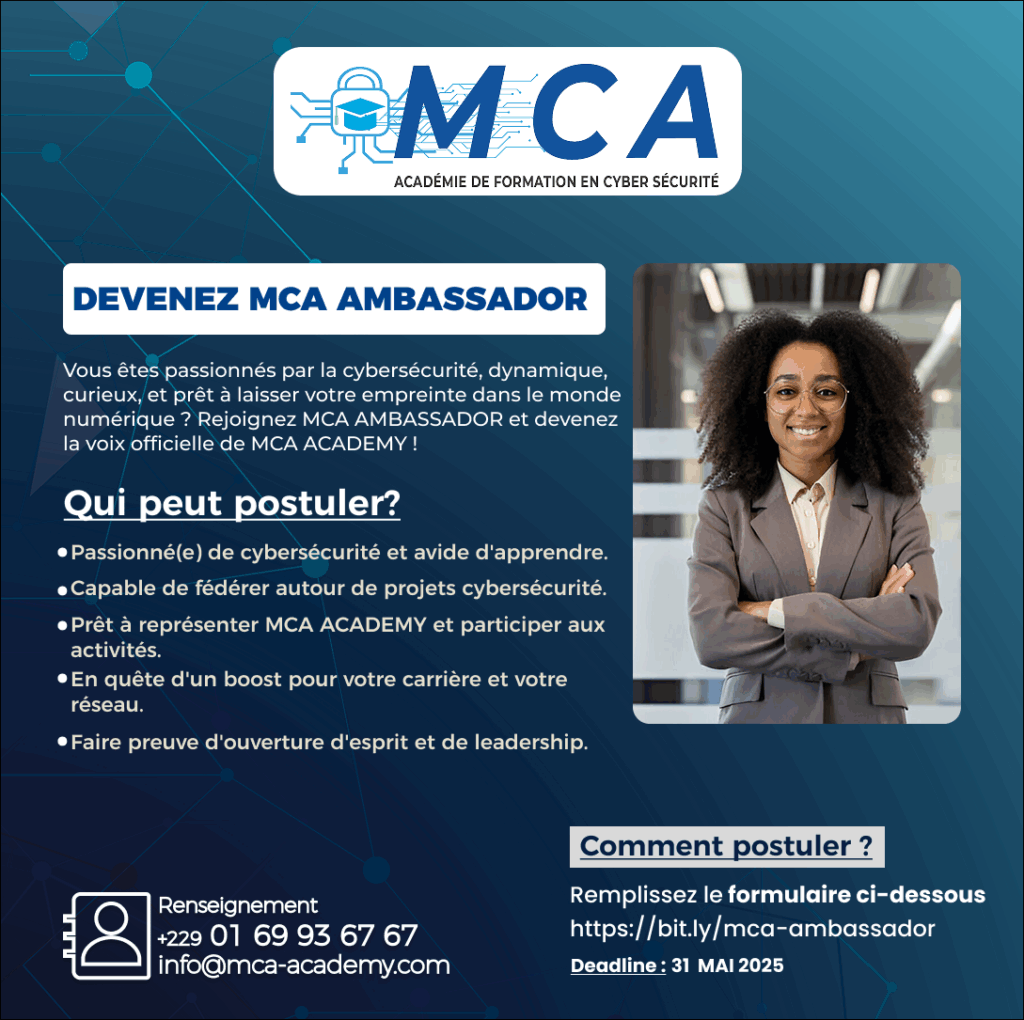 Affiche d'appel à candidature de MCA AMBASSADOR